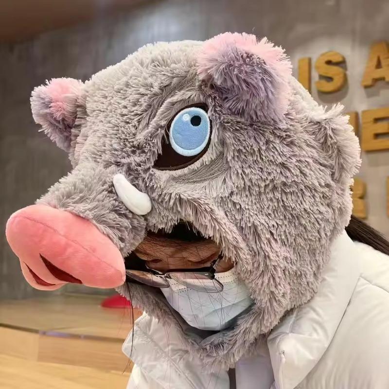 Rekvizita pro hraní rolí Plyšová čepice s hlavou divokého kance Zabiják démonů Hashibira Inosuke Teplá pokrývka hlavy Plyšová čepice z japonského anime