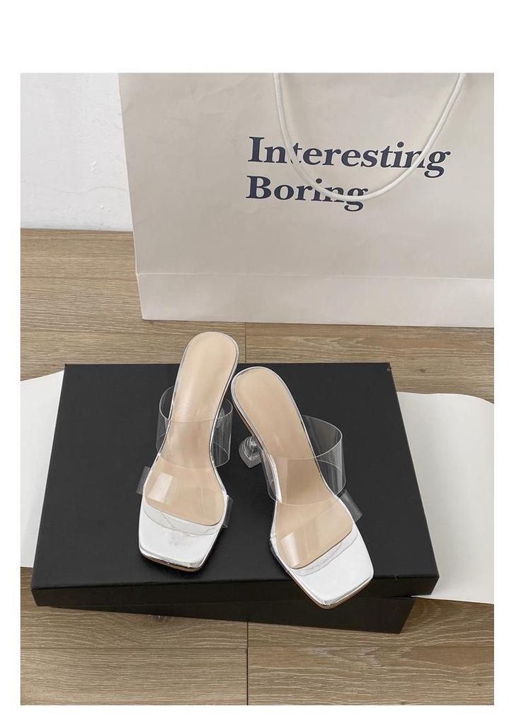 Crystal Rhinestone Thin Heel High Heels Sandals - Women's Fashionable Long Legs Summer Slippers