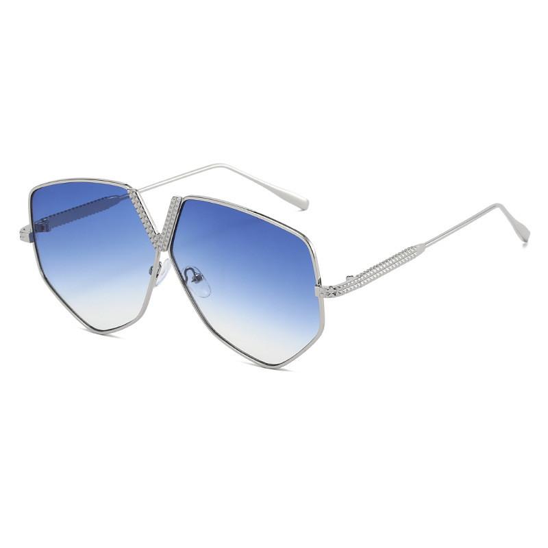 Geometric Polygon Sunglasses For Men Women With Uv400 Protection Fashion Outdoor Accessories SilverFrameBlueGradient