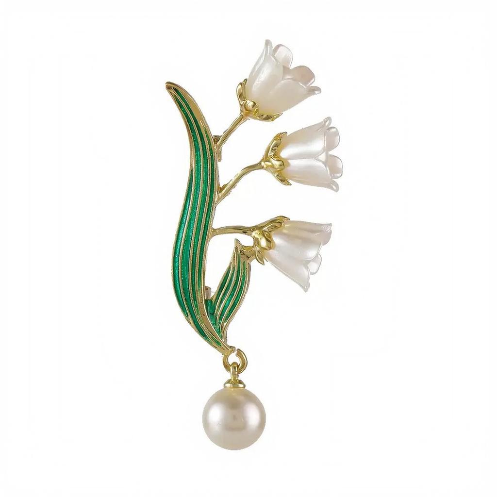 Minimalist Lily of the Valley Brooch High Quality Pearl Enamel Flower Pin Elegant Design for Blazer Suit Accessories