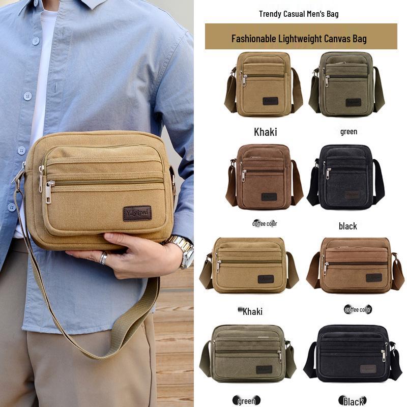 Men's Retro Fashion Canvas Crossbody Bag - Breathable, Solid Color Design