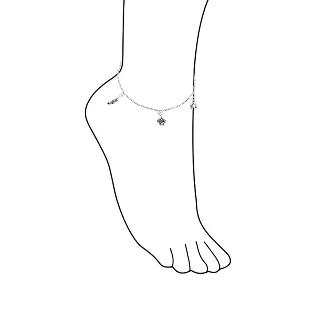 Natical Dangle Starfish Sea Slug Shell Anklet 925 Sterling Silver with Adjustable Inch [Bling Jewelry] Women's Multi-Charm Bracelet. 9-10 Extension.