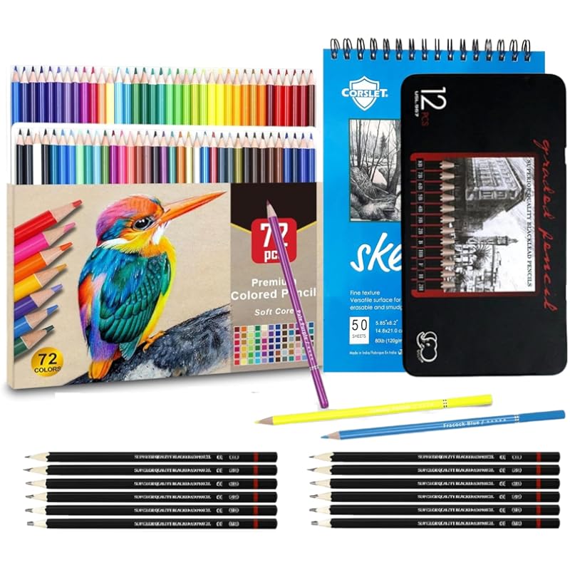 Corslet 85Pc Art Supplies For Artist 72Pc Colour Pencil Set &12Pc Drawing Pencil Set Sketch Shading Graphite Sketching P