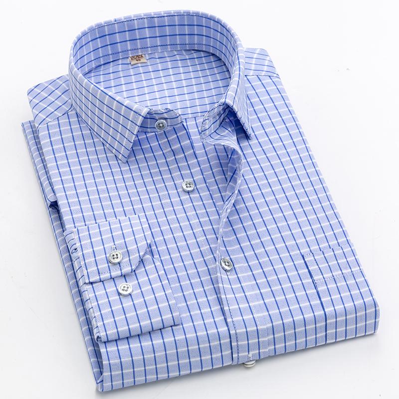 Autumn Plaid Casual Long Sleeve Shirt Men's Simple Classic Business Office Formal Shirts Fashion Soft Breathable Party Dress
