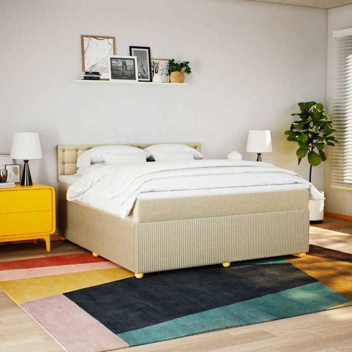 Maison Exclusive - Slatted Bed Base with Cream Mattress 180x200 Cm Fabric