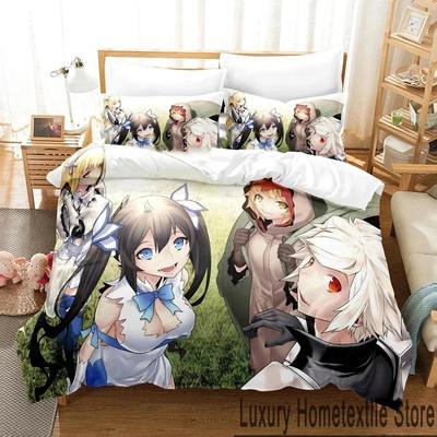 Stampa 3D DanMachi Anime Set Biancheria da Letto Copripiumino Set Letto Copripiumino Federa Piumone king Queen Size Ragazzi Adulto