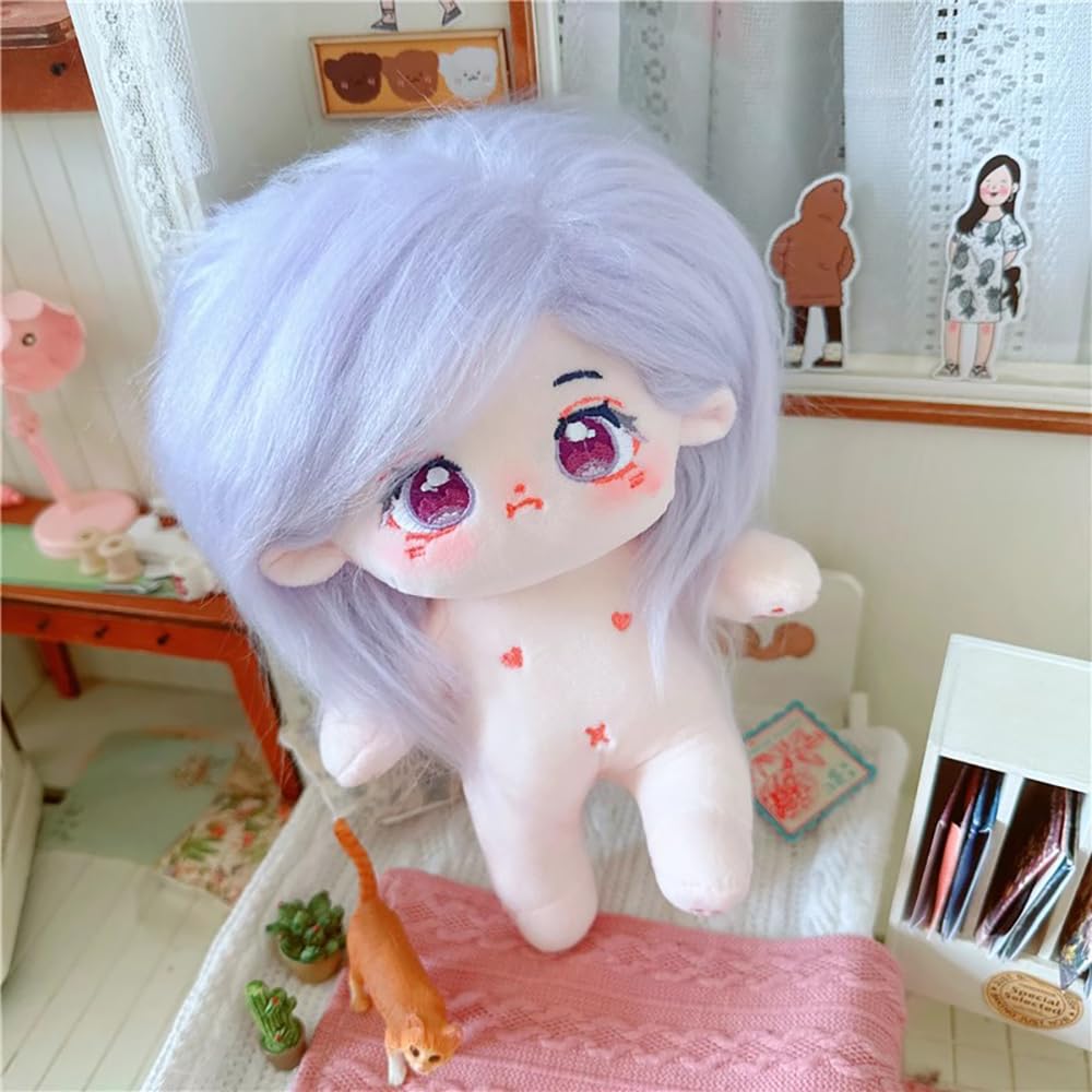 niannyyhouse 20cm Plush Fried Black No Regular Cotton Girl, Purple, Hair, Hair, Attributes, Body, Doll, Dress-Up (12-Skeleton Included)