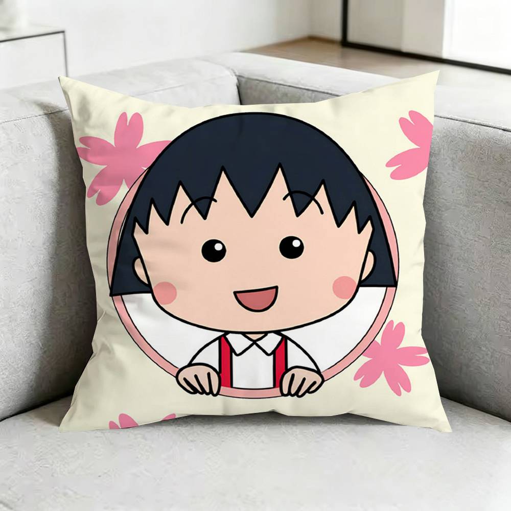 Chibi MMarukoChan Pillow Case Square DoubleSided Sofa Cushion Cover Bedroom Bedside Pillow Gift