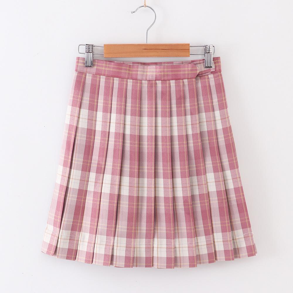 High-Waisted Japanese School Uniform Plaid Pleated Skirt - Raspberry & Black Tea