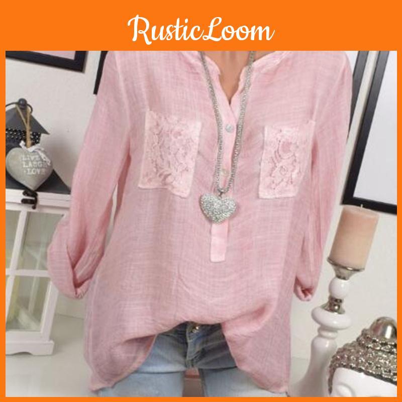 Chic Lace Shirt Autumn Women V-neck Long Blouse Loose Plus Size Sleeve S-5xl