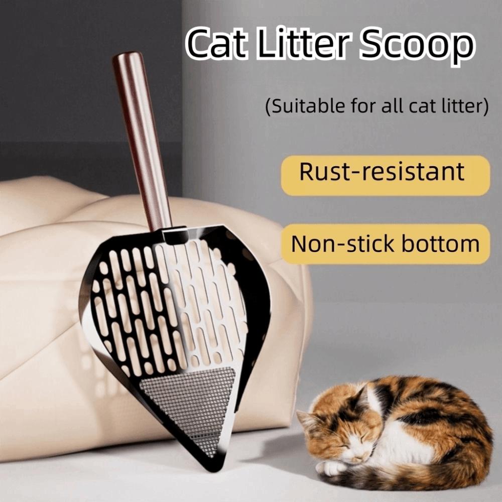 Stainless Steel Cat Litter Scoop Wood Handle Double Sifting Waste Removal Sifting Tool Easy To Clean Comfortable Grip