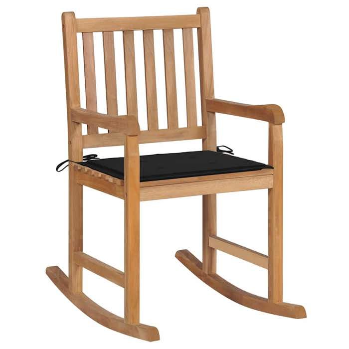 VidaXL Chaise à Bascule avec Coussin Fauteuil de Jardin Chaise à Bascule de Patio Terrasse Extérieur Salon Noir Bois de Teck 3062764