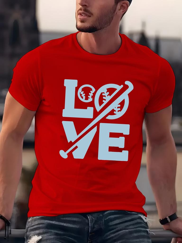 Love Baseball Letter Graphic Unisexs Crew Neck T Shirt Bat And Ball Sport Art Print Short Sleeve Casual Cotton Daily Summer Tops