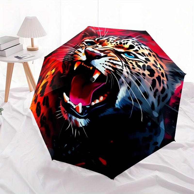 1pc Leopard Print Automatic Open/Close Exquisite Umbrella Sturdy Iron Frame, Compact Travel Umbrella, Intricate Design Umbrella a0829049