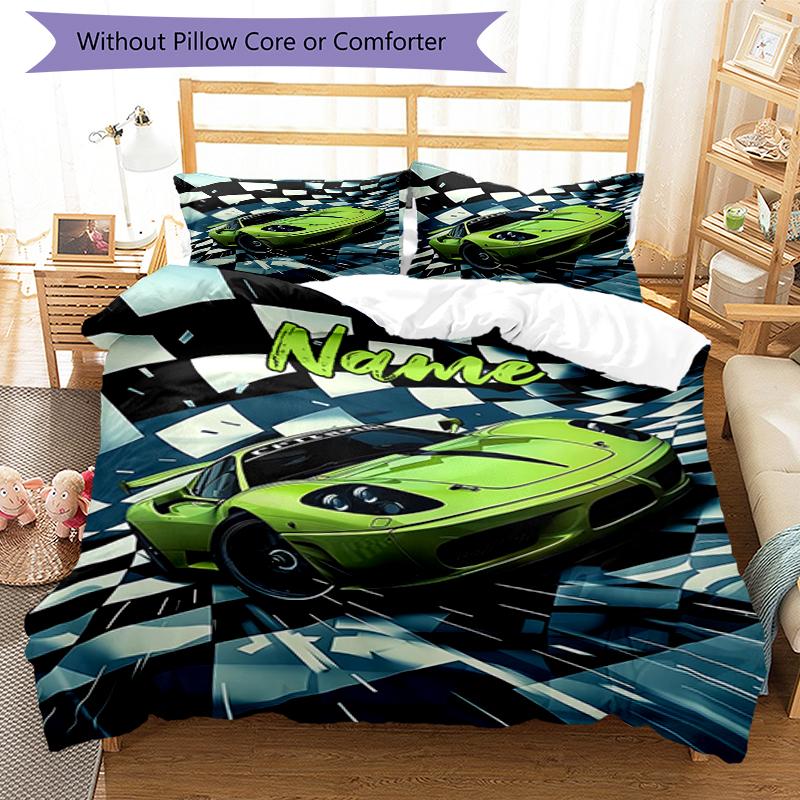 3pcs Custom Name Racing Bedding Set Duvet Cover Closure Includes 1 Duvet Cover & 2 Pillowcases, Soft and Comfortable for All Seasons.
