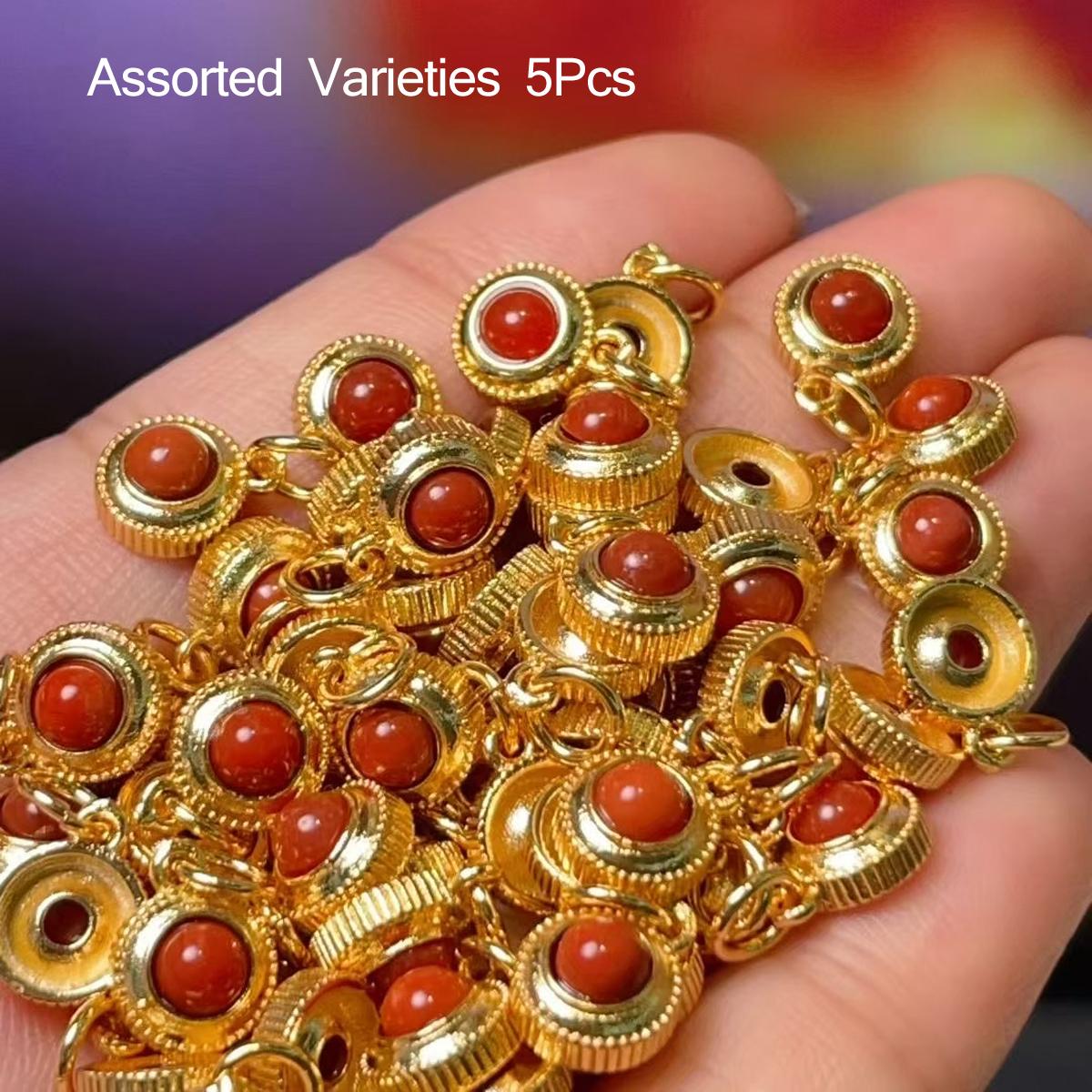 

5Pcs, Natural Stone Raw Green Turquoise Gemstone Pendant With Golden Accents, Stylish Minimalist Handmade Round Charms for Jewelry Making DIY 7×9mm 5Pcs/7×9mm красный