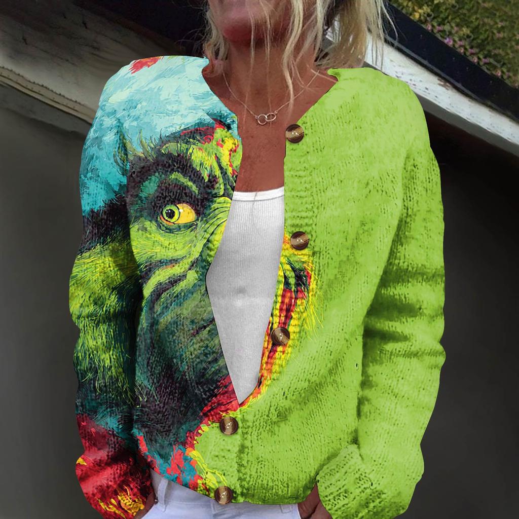 Dámská módní pletená svetrová bunda s dlouhým rukávem a zapínáním na knoflíky