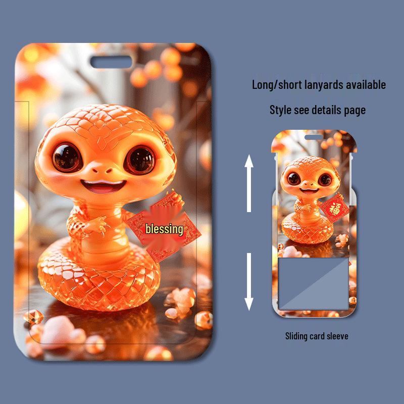 Cartoon Snake ID Card Holder with Plastic Sliding Cover for Students and Work