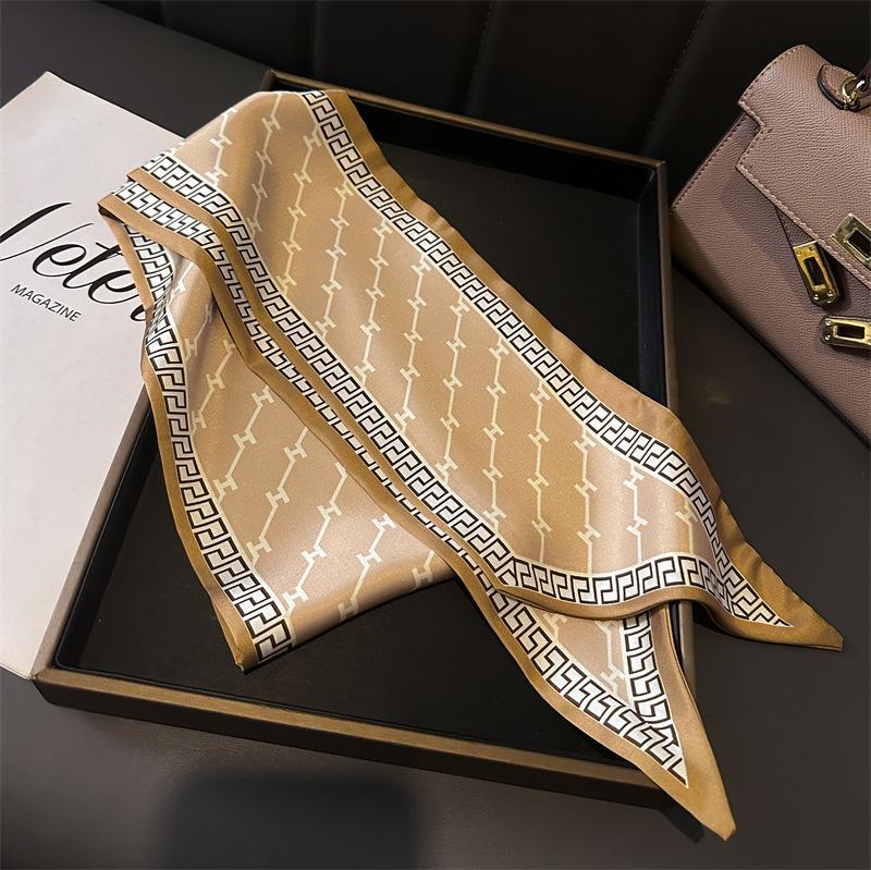 Korean Style Printed Polka Dot Double-Layer Scarf Decorative Silk Scarf for Commuting Spring/Summer Angled Hair Binding Scarf Neck Scarf Versatile
