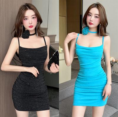 Fashion Sexy Spice Girl Hip Skirt Temperament Pure Desire Mesh Flower Decorative Design Slim Suspender Dress