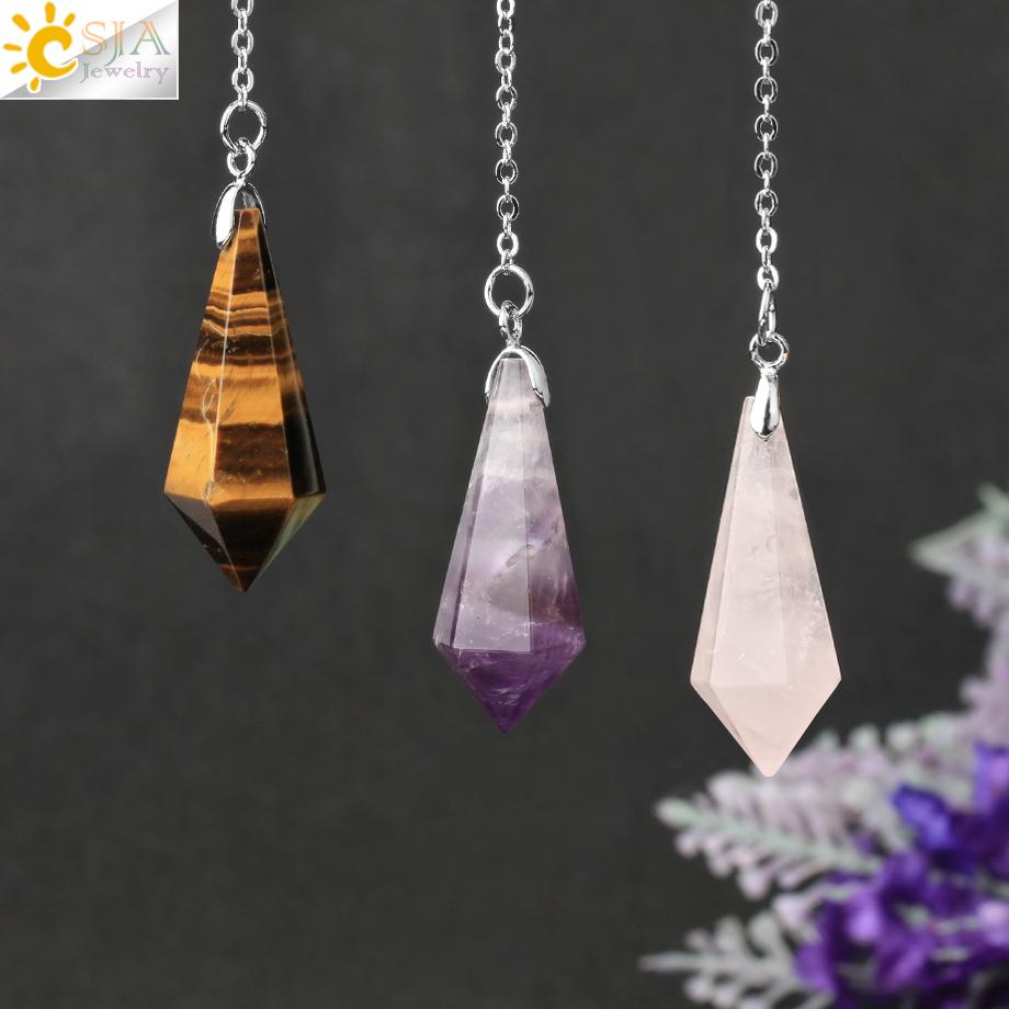 CSJA Rock Crystal Quartz Pendulum for Dowsing Rod Natural Stone Pendant Pendulos Pendules Radiesthesia Spiritual Products G690