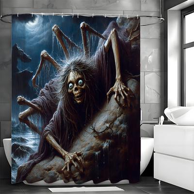 Halloween Skeleton Spider Shape Scary Shower Curtain, Bathroom Decorative Shower Curtain, Waterproof Shower Curtain with Hooks