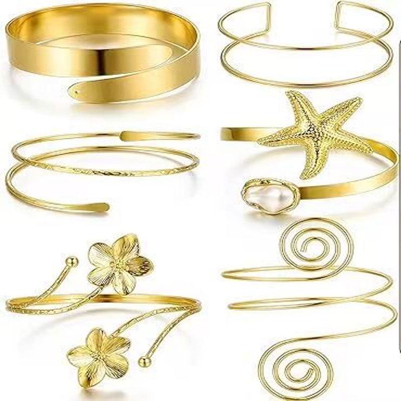 Geometric Metal Arm Bangle Set: Adjustable, Hollow, Exaggerated Design for Women