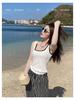 Women's Spicy Girl Square Neck, Wide-Strap Contrast Vest with Fixed Pads, Conceals Underarm Fat, Versatile Casual Top