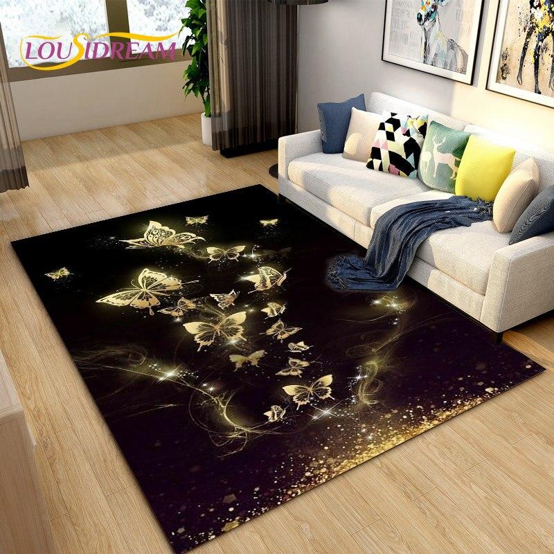 3D barevný koberec Butterfly Flower Area,Koberec do obývacího pokoje Ložnice Pohovka Yoga,Kuchyně Koupelna Rohožka Protiskluzová podložka na podlahu