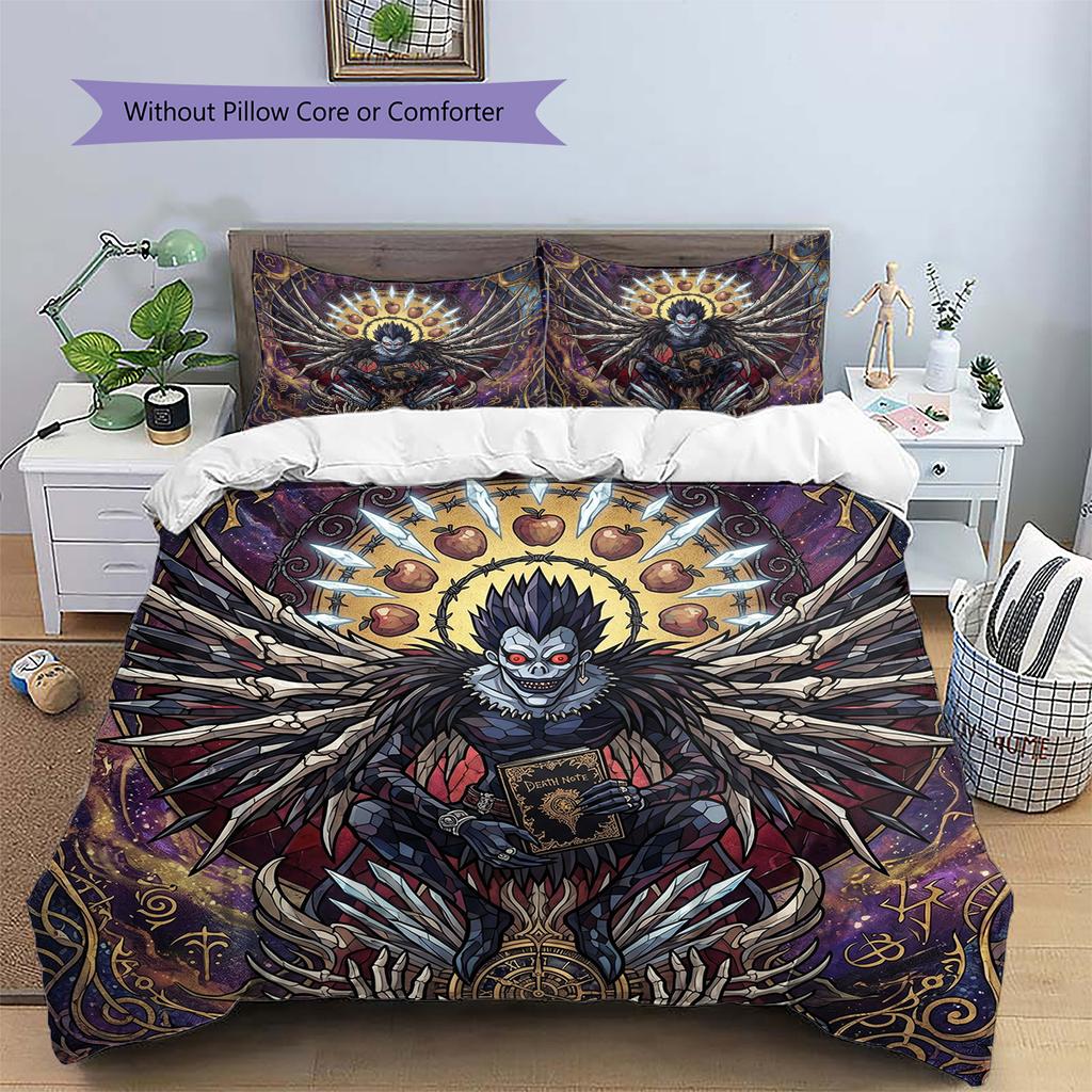 Death Note Pattern Bedding Quilt Set Quilt Cover Pillowcase Home Decoration Birthday Gift (1 * duvet cover + 2 * pillowcase, without core)
