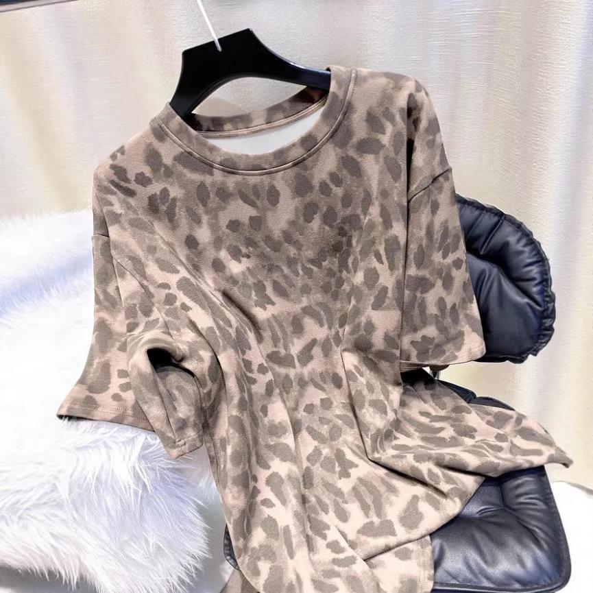 Leopard Print Loose Korean Style Short Sleeve Women's Top