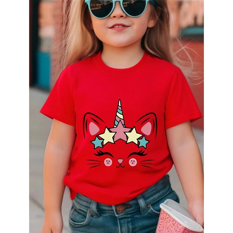European Sizes Girls Cotton Short-sleeve T-shirt, Soft and Comfortable Daily Wear, Suitable for Home, Outdoor and Sports Activities