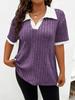 Women's V Neck Short Sleeve Rib Knit Top with White Trim Multi Color Casual Shirt