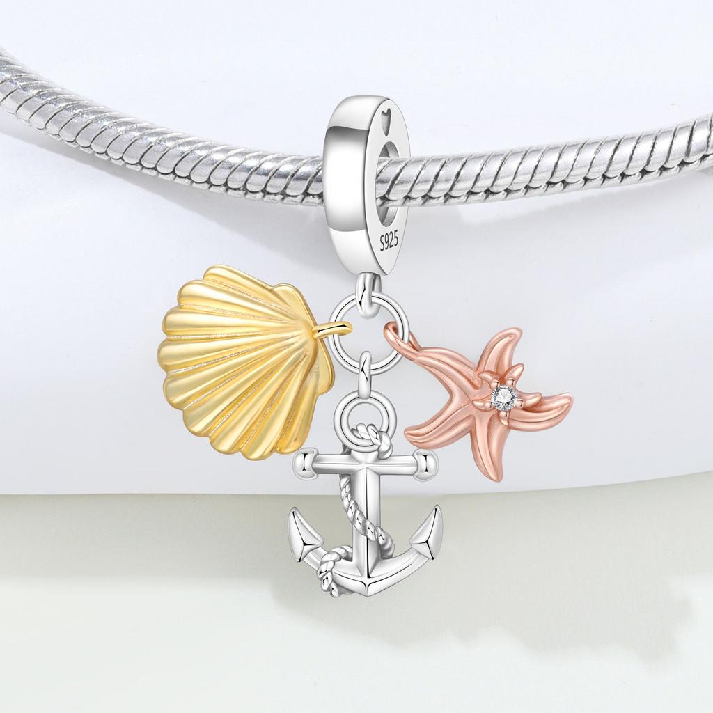 Panpoki Copper Shell Starfish Anchor Bead Genuine Pendant Bracelets Charms Jewellery Party DoItYourself Trendy Gift
