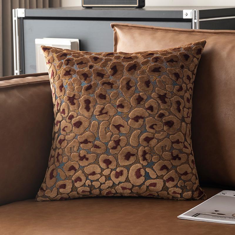 45x45cm Leopard Print American Cut Fleece Sofa Pillow Cover Cotton and Linen Pillow Office Nap Pillow Car Cushion Pillowcase