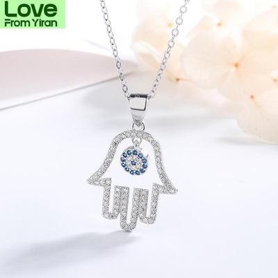 Sterling Silver S925 Palm Turkish Eye Pendant Fashion Personality Sterling Silver Women 'S Necklace