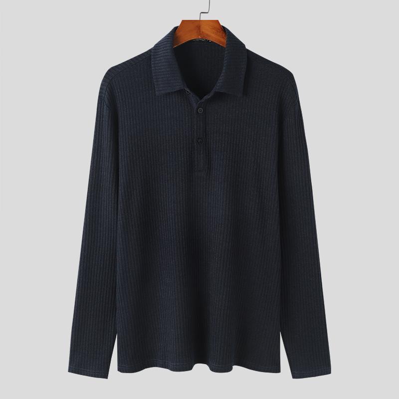 

INCERUN Мужские трикотажные свитера с отложным воротником и длинным рукавом Повседневные пуловеры весна-осень XL темно-синий