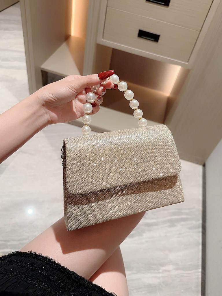 Fine Shiny Sheet Square Banquet Handbag Pearl Handle Wallet Women'S Crossbody Bag Socialite Cheongsam Accessories New