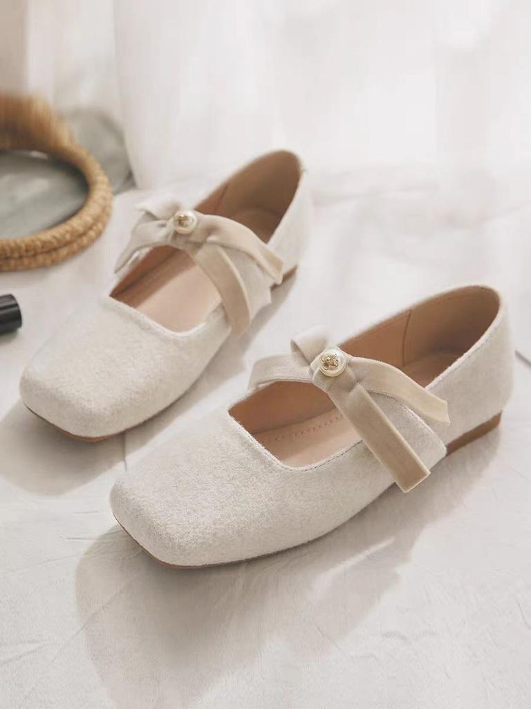 Sheepskin version~ Mary Jane shoes spring and autumn evening evening breeze gentle one pedal lazy with skirt woolen single shoes women's flat bottom