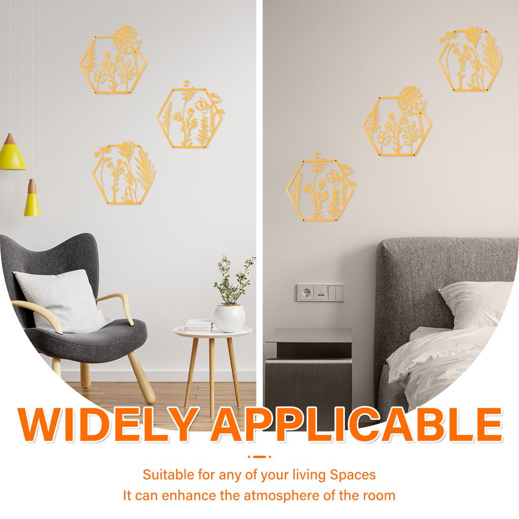 3Pcs Iron Metal Flower Wall Decor  Abstract Floral Splicing Line Art Hanging Wall Sculpture for Living Room Bedroom Decorations