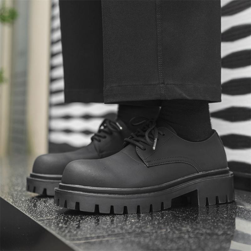 Derby shoes men's trendy shoes British style heightening round head leather shoes high sense big head Mickey shoes 9518-J