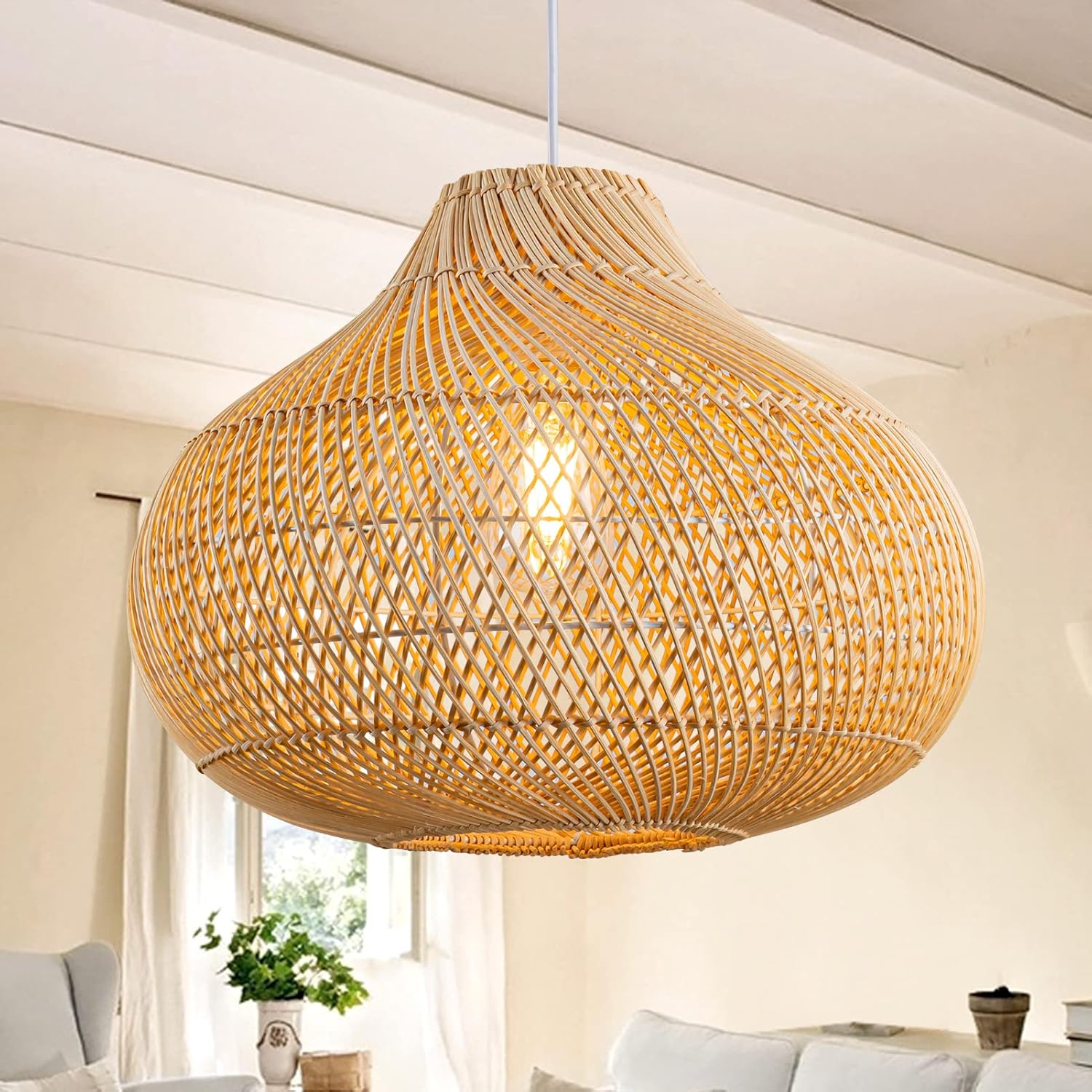 Beige/Black Handmade Rattan Art Pendant Lights 1-Light 35/40cm E27 Rattan Woven Lampshades Home Decor Hanging Chandelier Lamps 35cm&Without Bulb бежевый