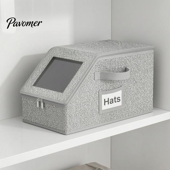 Reinforced Hat Storage Container Baseball Cap Box, with Clear Viewing Lid, Dustproof Breathable Non-woven Custom Box Container, Stackable Organizer