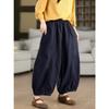 Women's Elastic Waist Wide Leg Cropped Pants Loose Fit Casual Linen Style Trousers