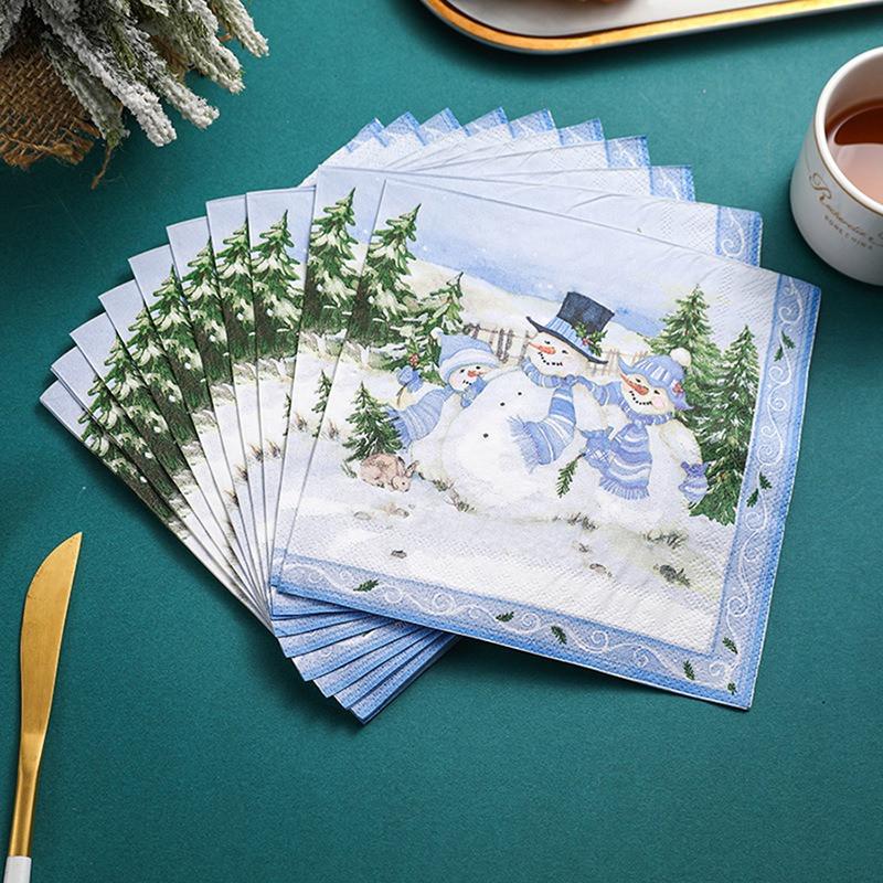 20Pcs/pack 33x33cm Christmas Series Printed Paper Disposable Table Dinner Napkin Tissues Xmas New Year Party Decor