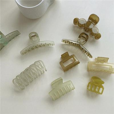 Korean Retro Green Transparent Acrylic Big Hair Claw Smooth Irregular Geometric Hollow Rectangular Hairpin for Women Accessories