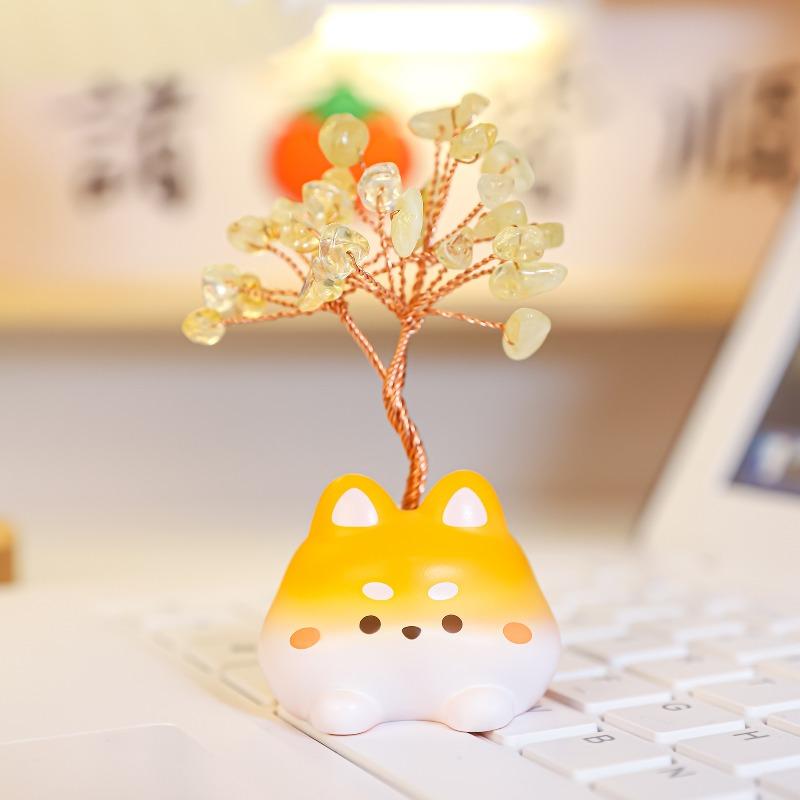 Dudu Animal de Estimação Fofo Árvore de Cristal Resina Artesanato Enfeites de Cristal Caixa de Presente Decorativa Casa Carro Console Central Bonecas Animal