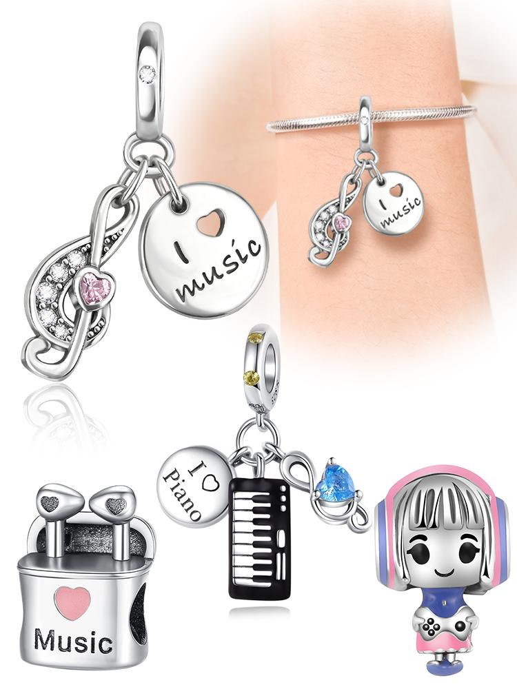 Koptelefoon Piano Muzieknoten Meisje Koper Verguld Voor Bedels Koper Verguld Originele Armband Voor Sieraden Maken