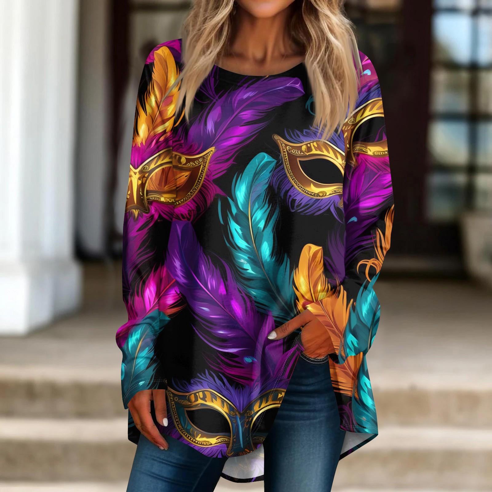 

Жіноча модна повсякденна футболка з принтом на плечах і довгими рукавами з круглим вирізом L фіолетовий