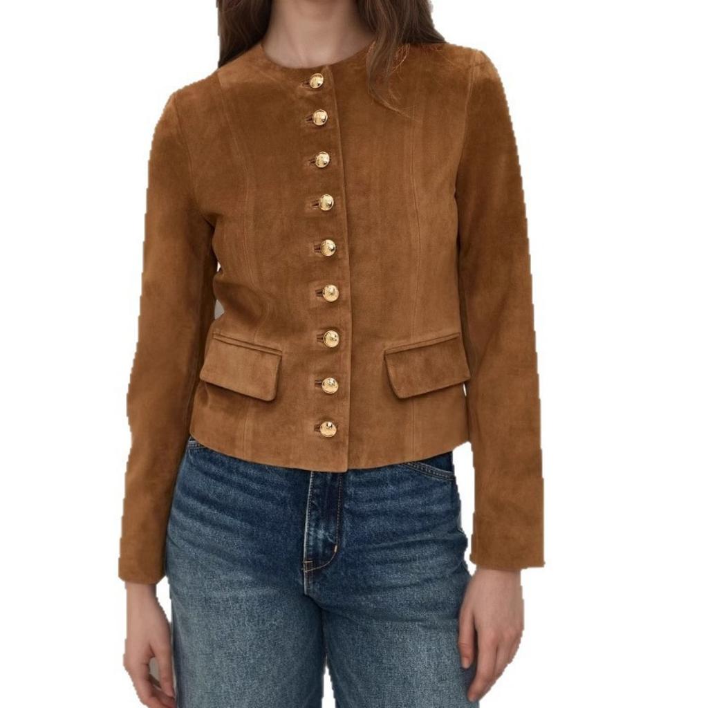 New Women's Vintage Suede Single-breasted Short Blazer, Fashion Elegant Casual Outerwear for Women, European & American Style
